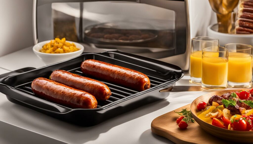 Flavorful microwave sausages cooking in the microwave