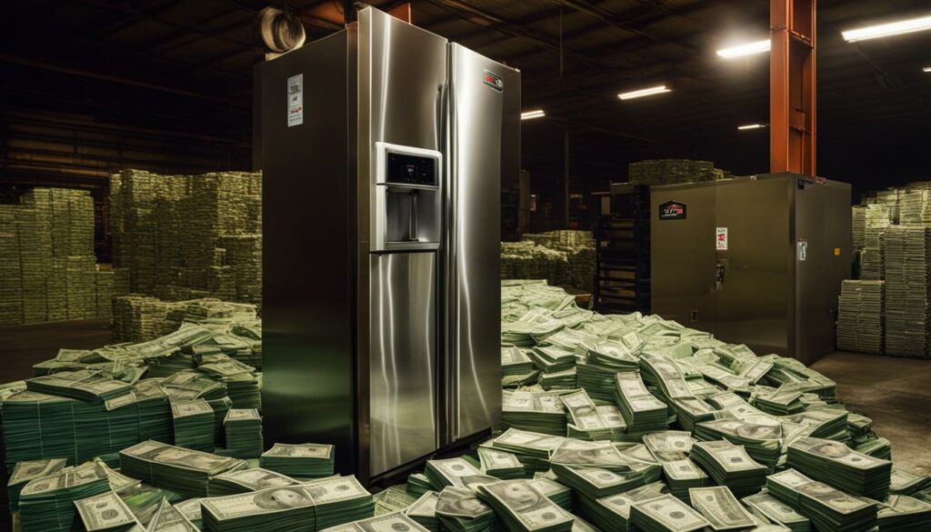 Refrigerator with dollar bills