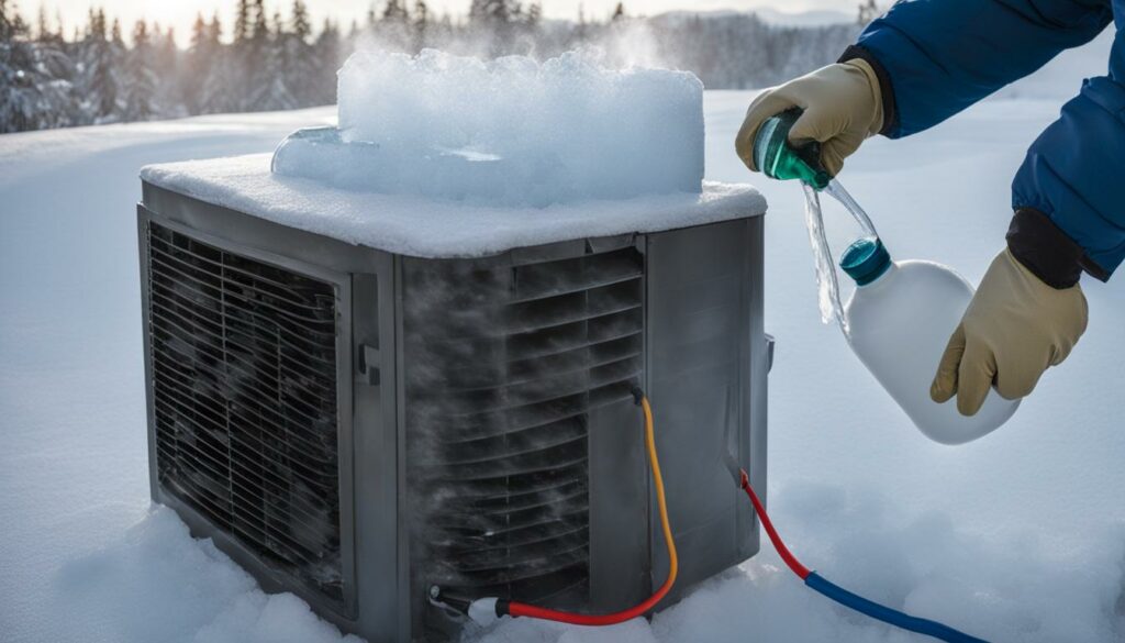 pouring hot water on frozen air conditioner