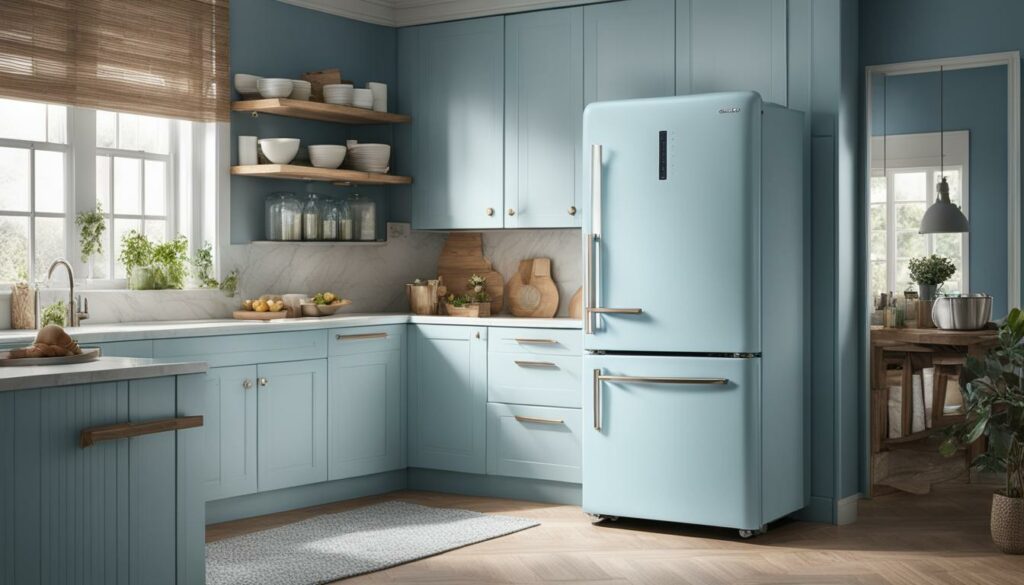 refrigerator with pastel blue paint
