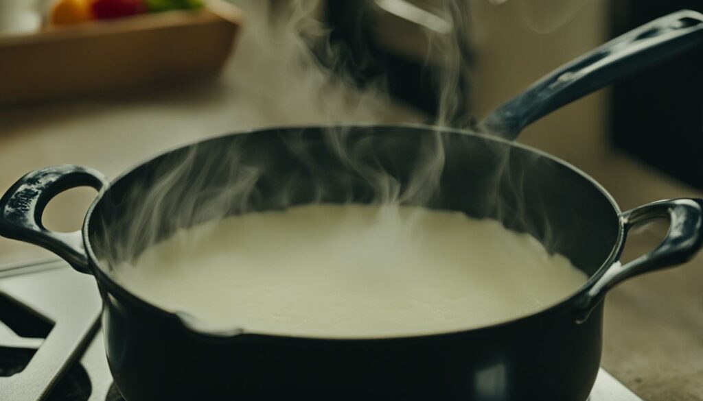 sour cream being heated in a pot on the stove
