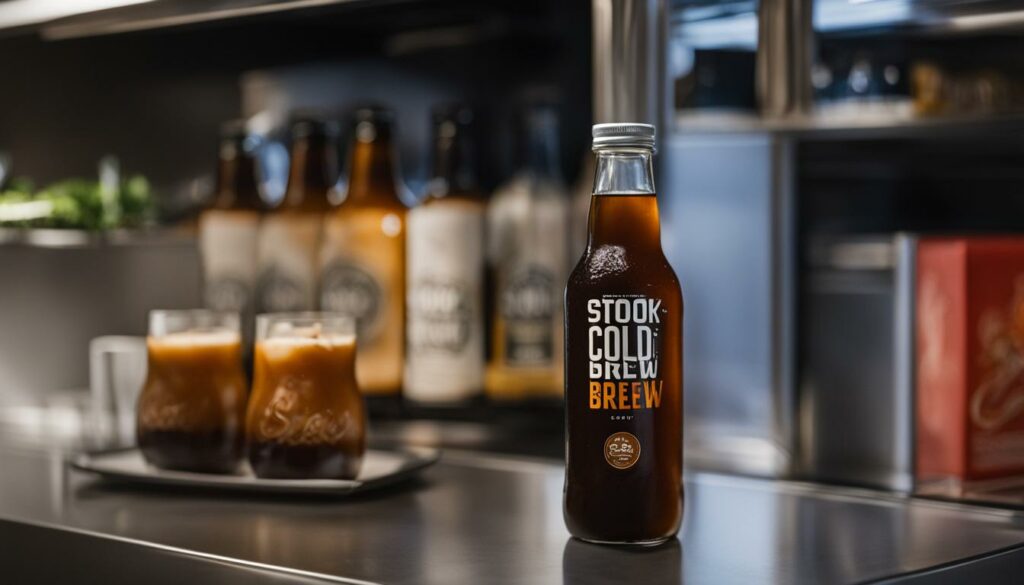 stok cold brew in bottle in fridge